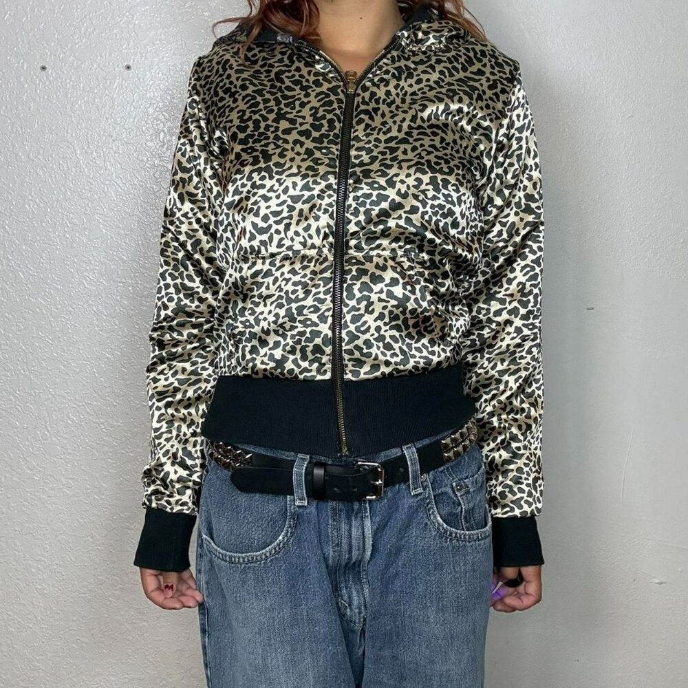 Reversible Womens Hoodie Jacket  Leopard Print & Black Embellished Design Juicy